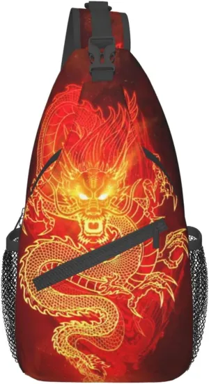 Dragon Shoulder Bag Mens Sling Backpack Daypack Casual Backpack Hiking Bag Cool Backpack Bag