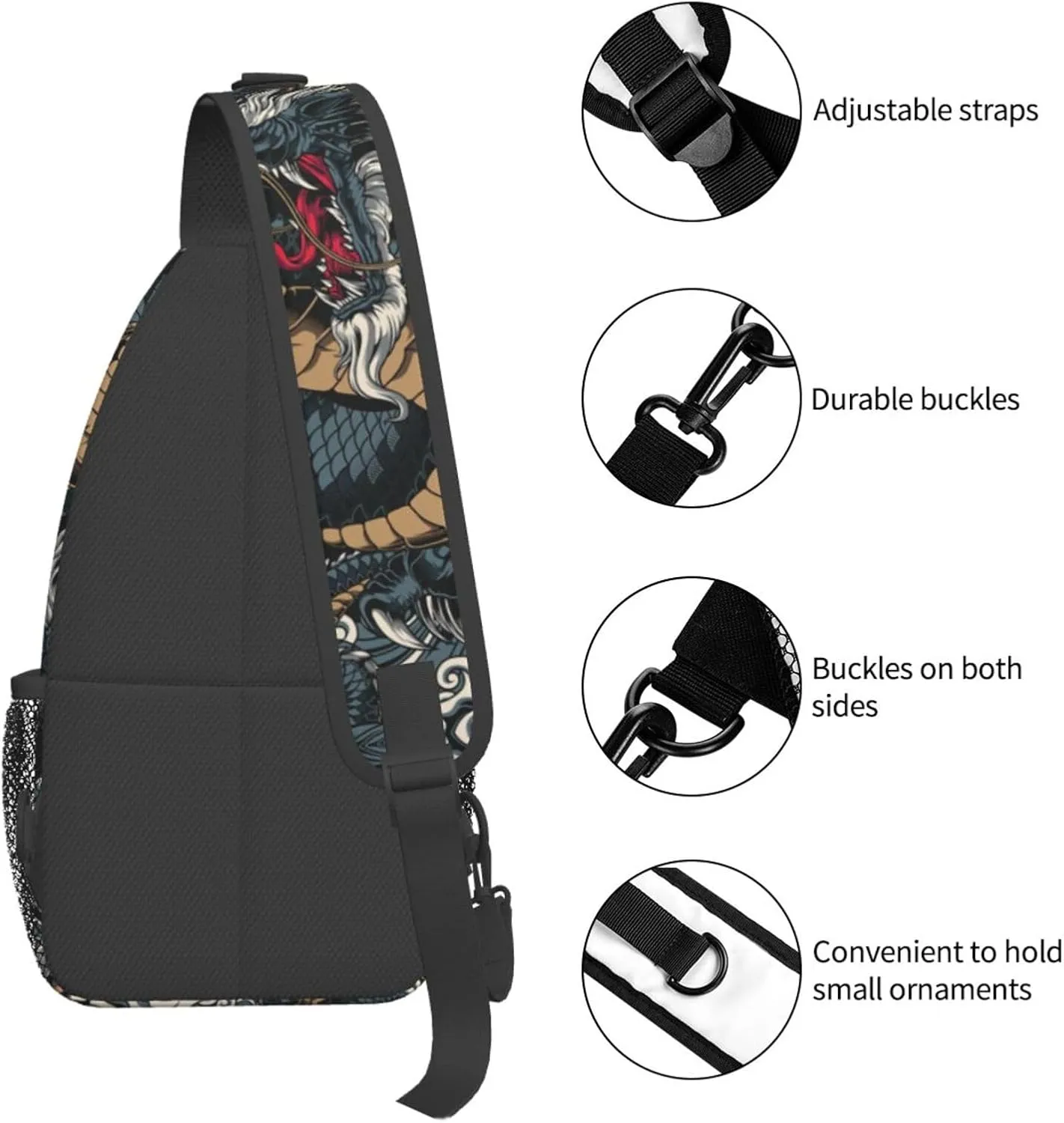Dragon Shoulder Bag Mens Sling Backpack Daypack Casual Backpack Hiking Bag Cool Backpack Bag