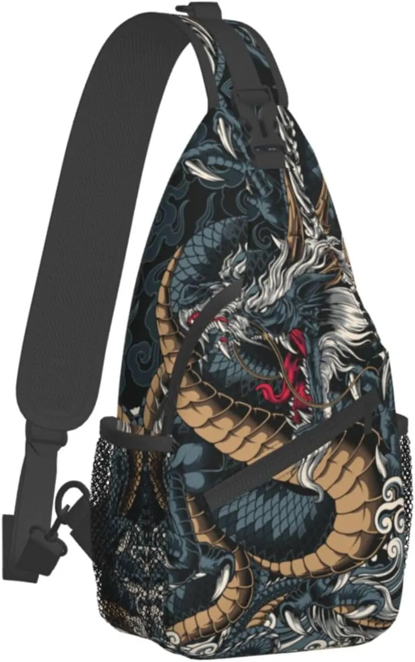 Dragon Shoulder Bag Mens Sling Backpack Daypack Casual Backpack Hiking Bag Cool Backpack Bag
