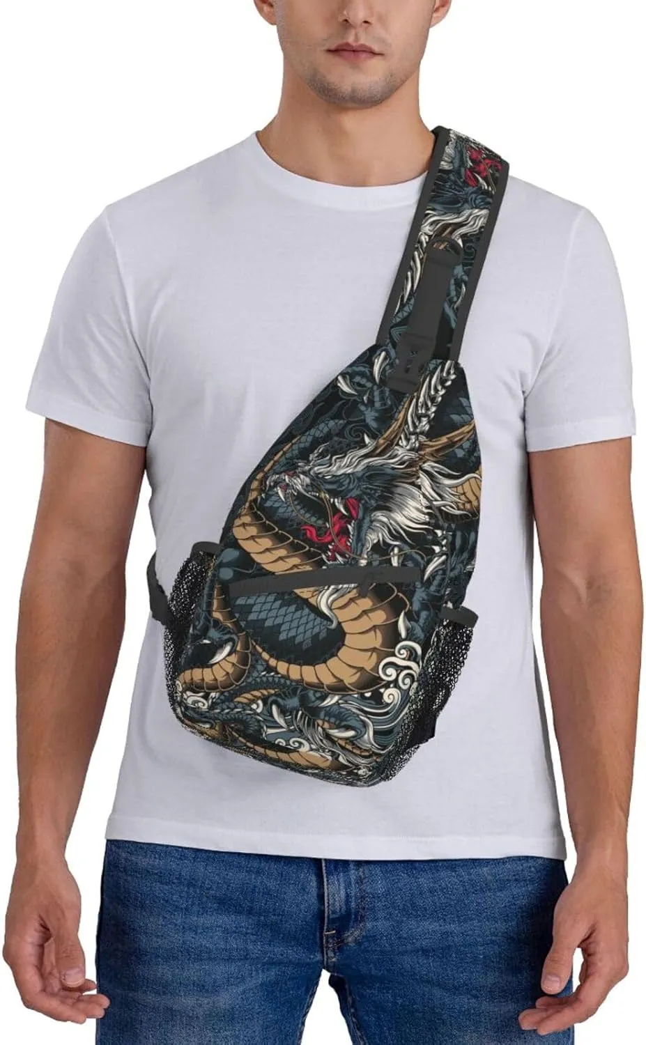 Dragon Shoulder Bag Mens Sling Backpack Daypack Casual Backpack Hiking Bag Cool Backpack Bag