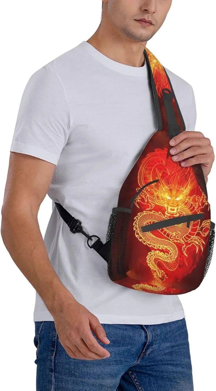 Dragon Shoulder Bag Mens Sling Backpack Daypack Casual Backpack Hiking Bag Cool Backpack Bag
