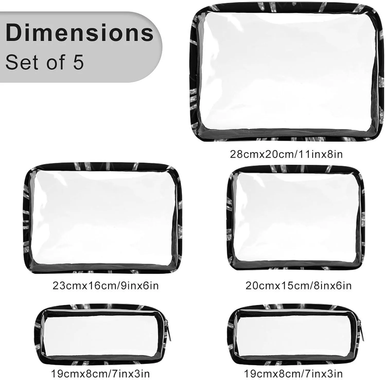 Drips Sparkle Black Transparent Storage Bag, 5-piece Makeup Bag Set White-style