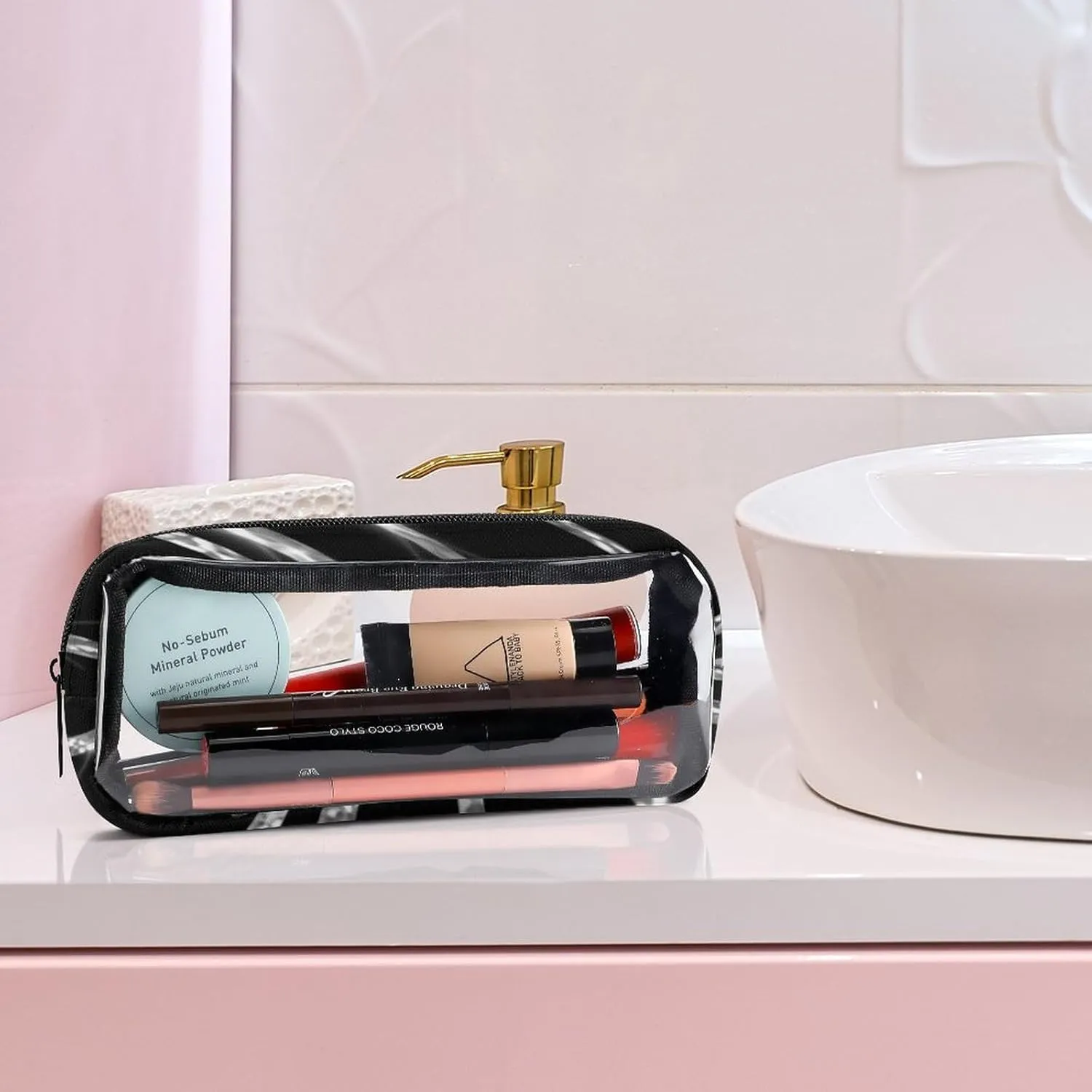 Drips Sparkle Black Transparent Storage Bag, 5-piece Makeup Bag Set White-style