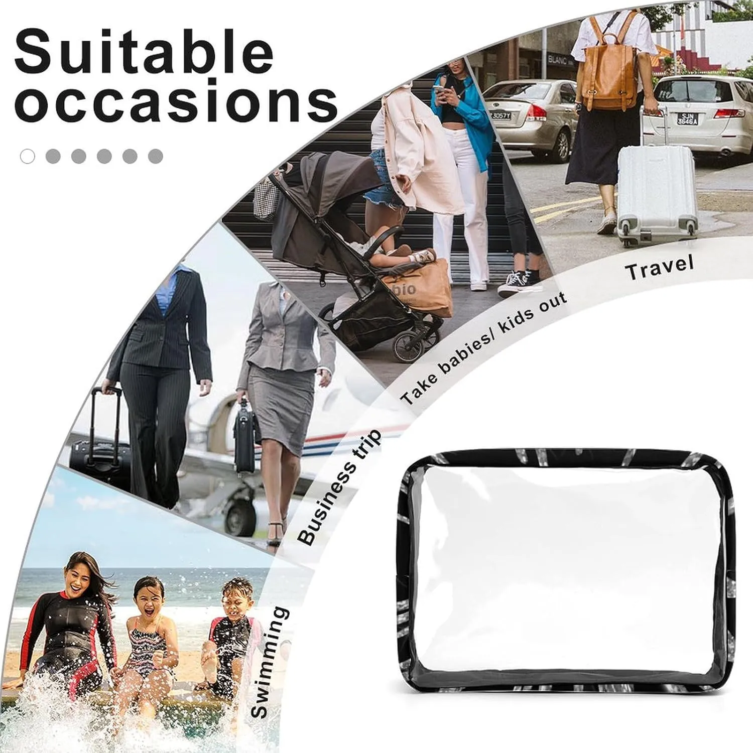 Drips Sparkle Black Transparent Storage Bag, 5-piece Makeup Bag Set White-style