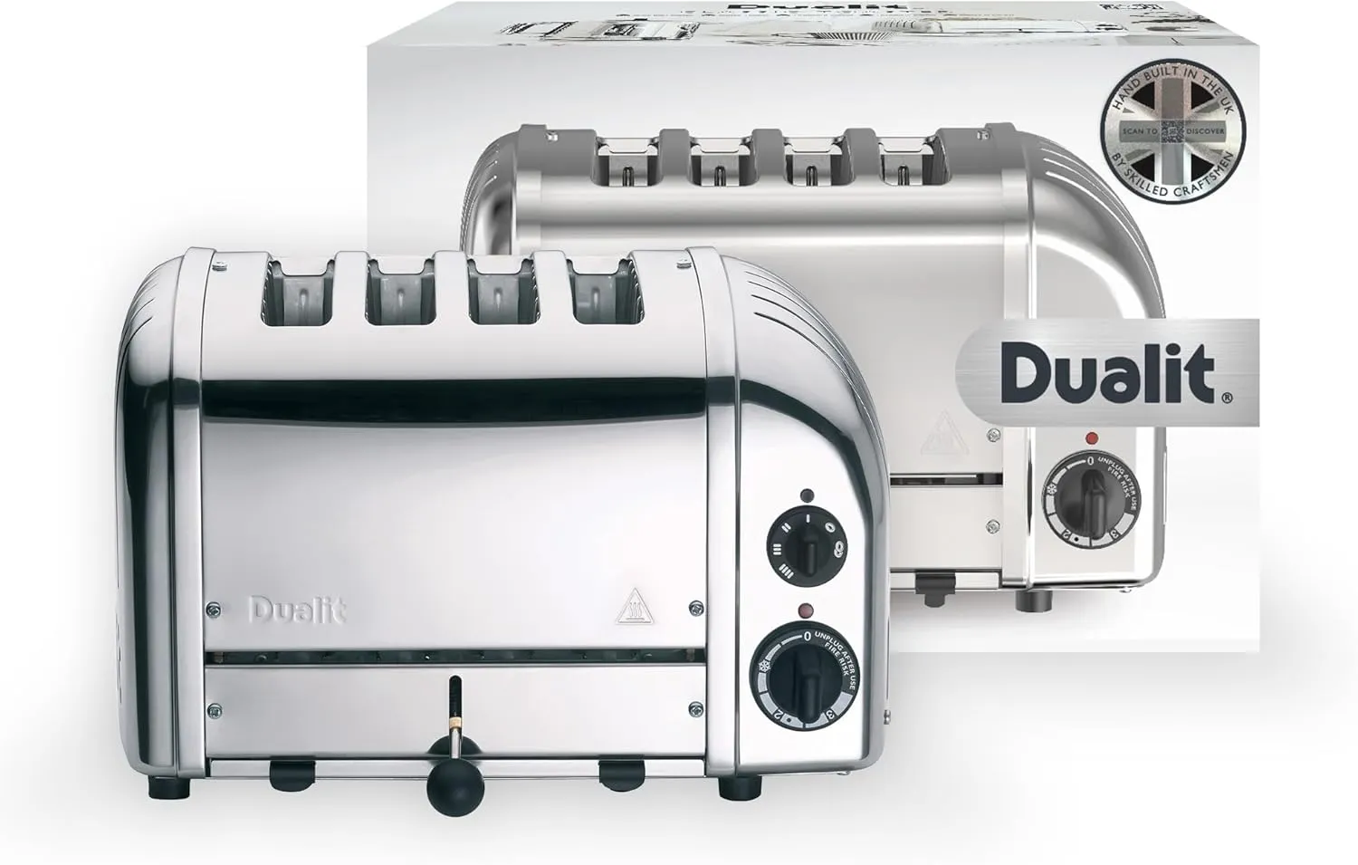 Dualit Classic 4 Slice NewGen Toaster - Stainless Steel - Hand Built in the UK - Replaceable ProHeat elements - Defrost Bread - Mechanical Timer - Polished Classic Toaster