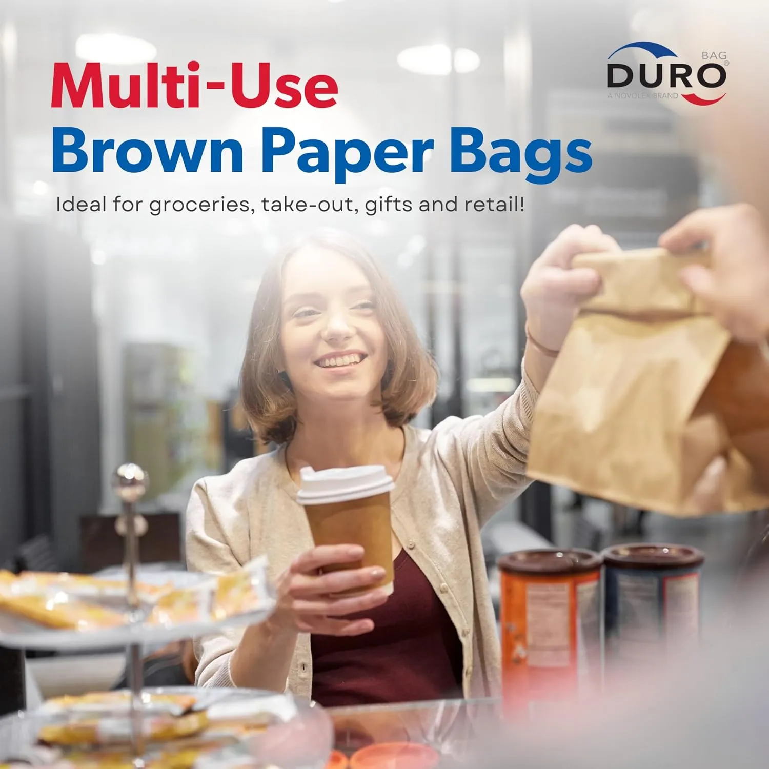 Duro 25# SH Brown Paper Bags Bulk (500 Count), 8.25 x 6.12 x 15.87- Large Grocery Bags for Retail, Craft, Deli, Bread, Sturdy Paper Sacks for Food To Go