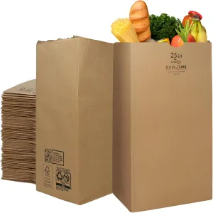 Duro 25# SH Brown Paper Bags Bulk (500 Count), 8.25 x 6.12 x 15.87- Large Grocery Bags for Retail, Craft, Deli, Bread, Sturdy Paper Sacks for Food To Go