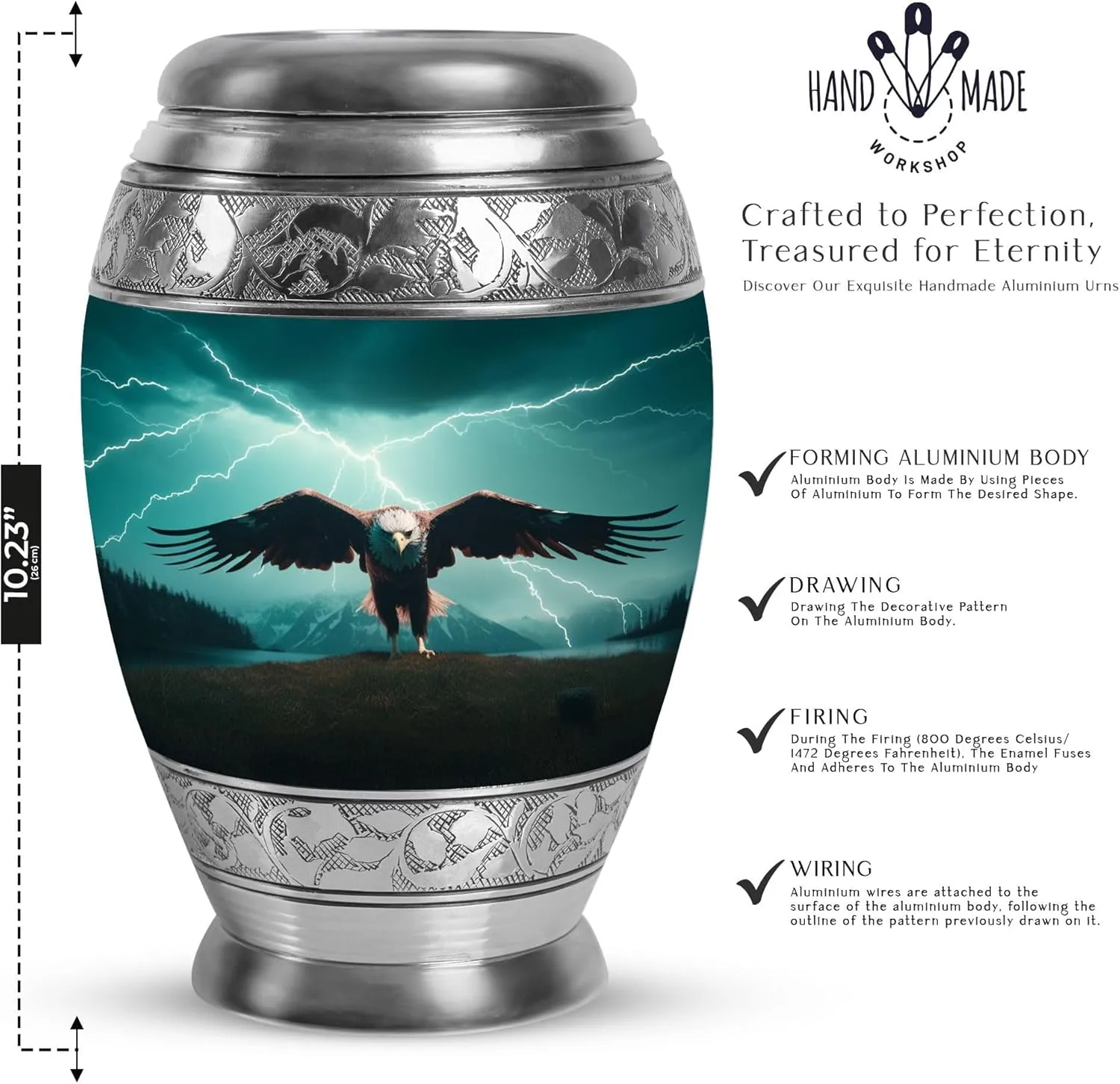 Eagle of The Storm - Eagle Urns for Human Ashes Adult Man - 10" Green Large Urn - Cremation Urns for Women - Burial Urn for Dad - Mom Memorial, Ash Holder (Include Velvet Bag)