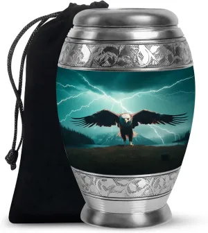 Eagle of The Storm - Eagle Urns for Human Ashes Adult Man - 10" Green Large Urn - Cremation Urns for Women - Burial Urn for Dad - Mom Memorial, Ash Holder (Include Velvet Bag)