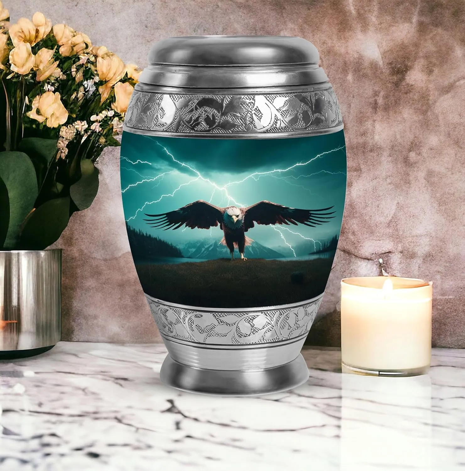 Eagle of The Storm - Eagle Urns for Human Ashes Adult Man - 10" Green Large Urn - Cremation Urns for Women - Burial Urn for Dad - Mom Memorial, Ash Holder (Include Velvet Bag)