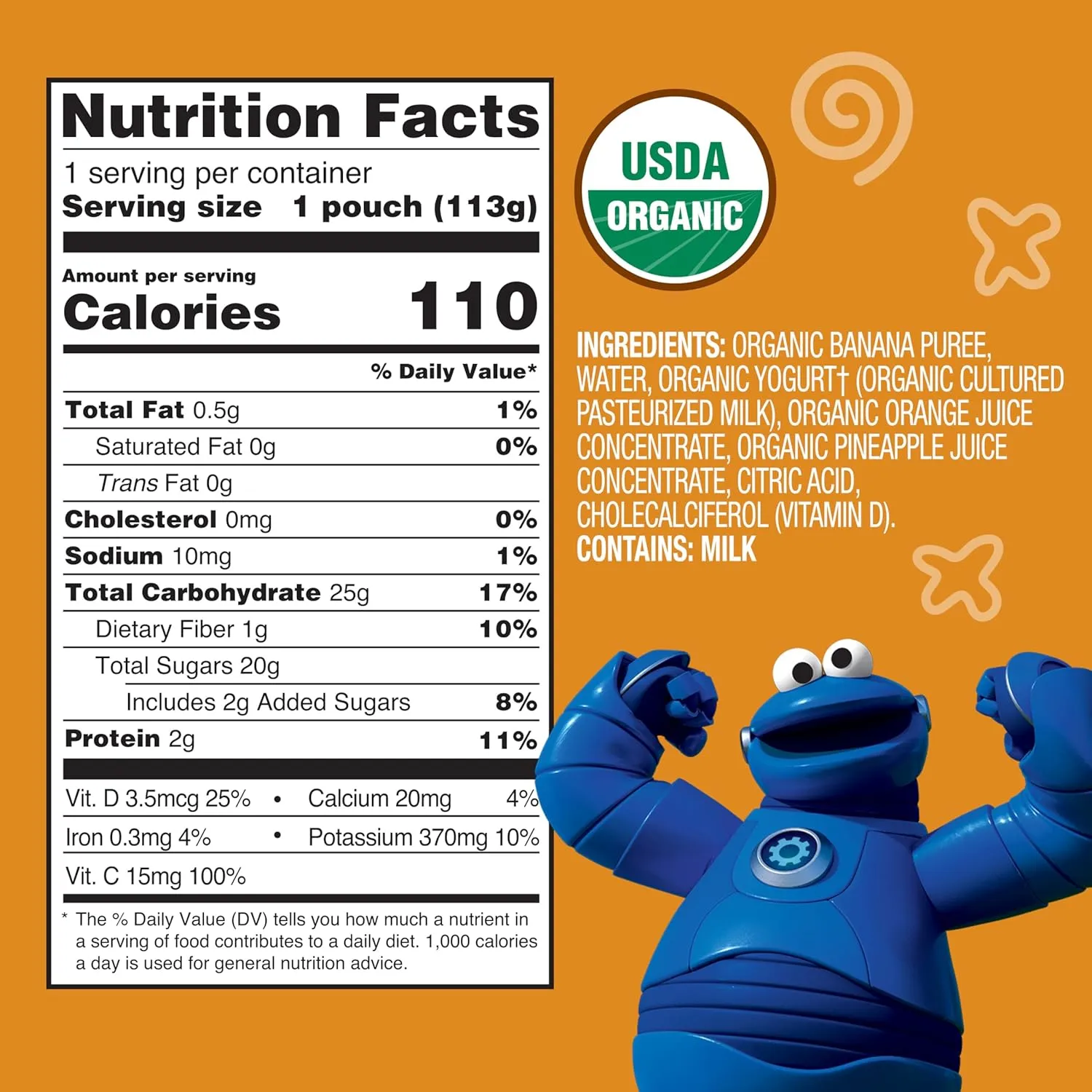 Earth's Best Organic Yogurt Smoothie Pouches, 24  Months, Immune Support Fruit Yogurt Smoothie for Toddlers 24 Months and Up, Banana Orange Pineapple, 4 Ounce Resealable Pouch (Pack of 12)