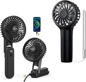 EasyAcc 3 IN 1 Hand Fan,Portable Fan for Travel,5000 Battery Handhedl Fan [Ultra Quiet Powerful]-5 Speeds/Backup Power/SOS Light/Digital Display/Lanyard