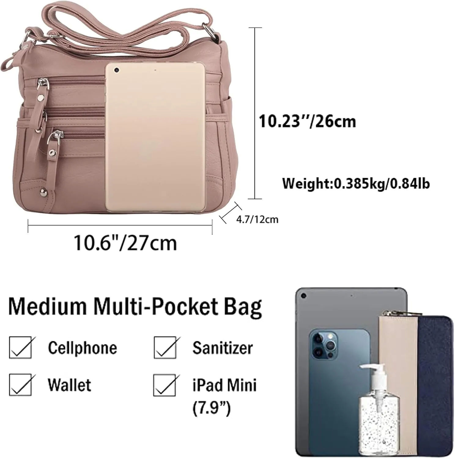 ELDA 10 Pockets Crossbody Purses for Women Medium Pocketbooks Lightweight Ladies Satchel Bag Multi Pocket Shoulder Handbag