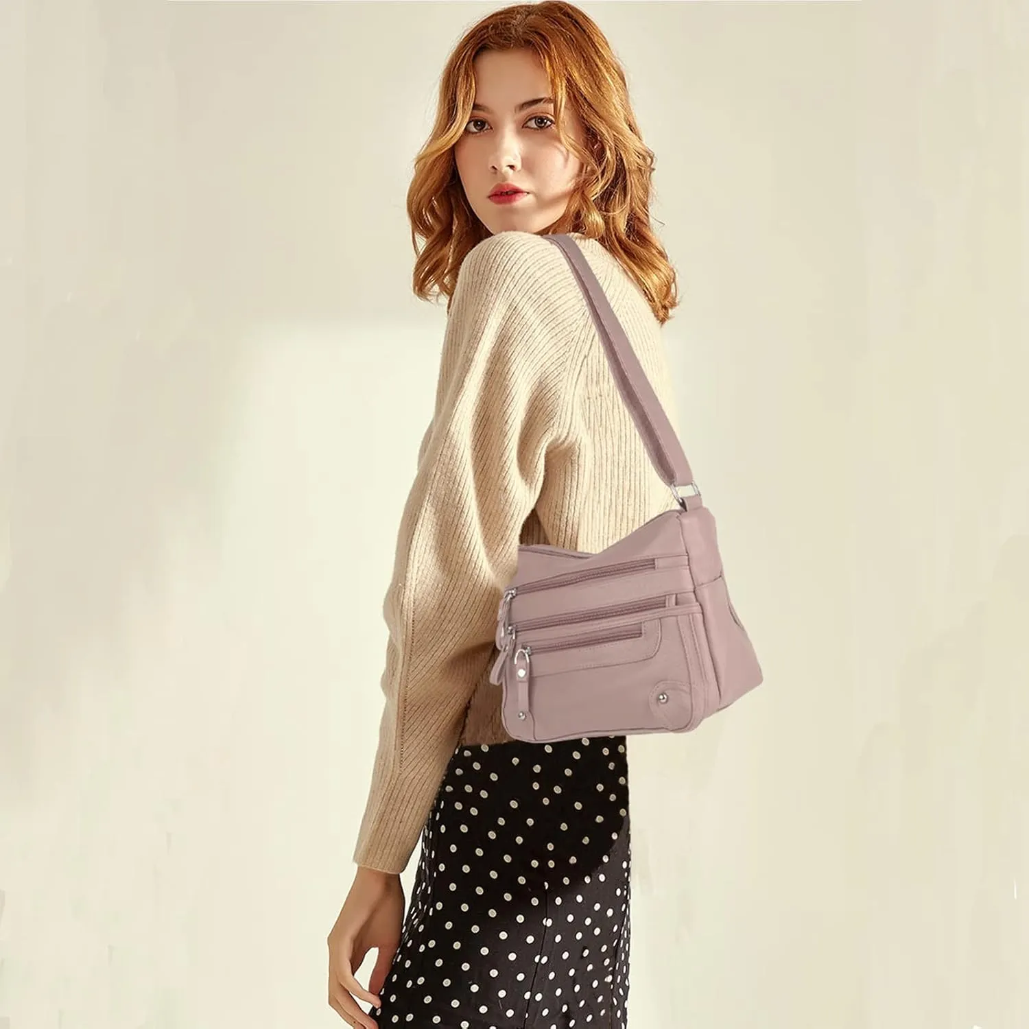 ELDA 10 Pockets Crossbody Purses for Women Medium Pocketbooks Lightweight Ladies Satchel Bag Multi Pocket Shoulder Handbag
