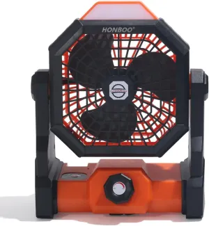 Electric Fans for Personal Use with LED for Tents,Stepless Speed Portable Fan with Hook,Camping Powerful Fan,9-Inch Rechargeable Battery Powered Fan,For Barbecue, Fishing, Travel, Home