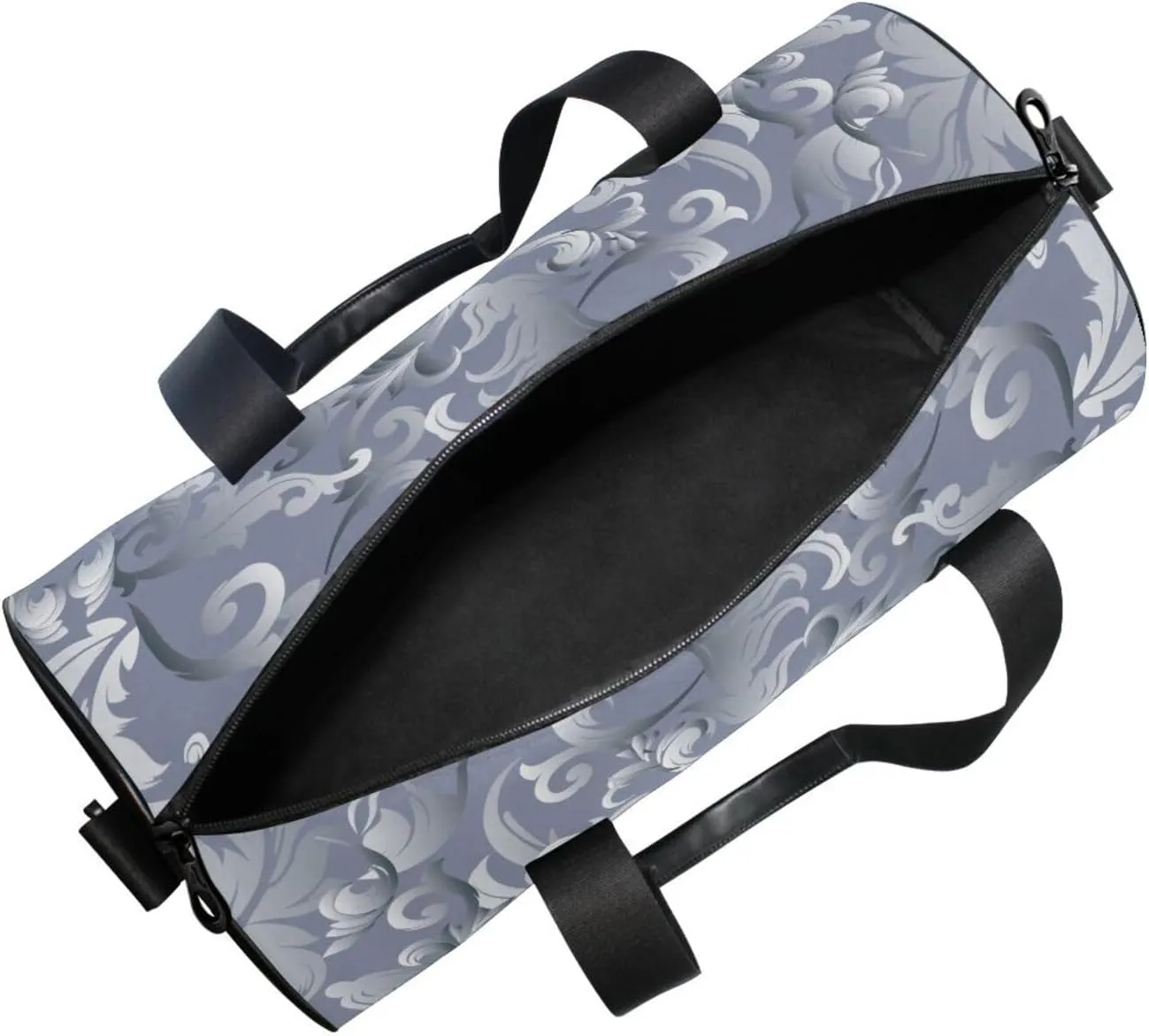 Elegant light Grey White Medieval Baroque Vintage Antique Damask Portable Gym Bag, Travel Bag, Luggage bag, Sports Bag, Toiletry Bag with Handles, Detachable Shoulder Strap 17.6 x 9 x 9 inch