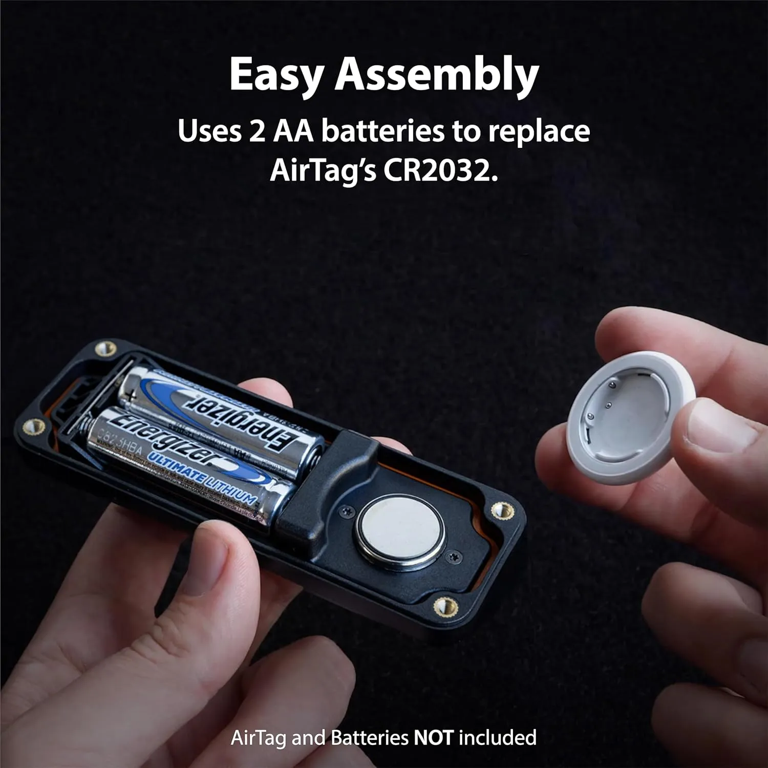 Elevation Lab AirTag 10-Year Battery Case - TimeCapsule - Over 14x More Capacity Than CR2032 | IP69 Waterproof, Uses AA Batteries, Patented