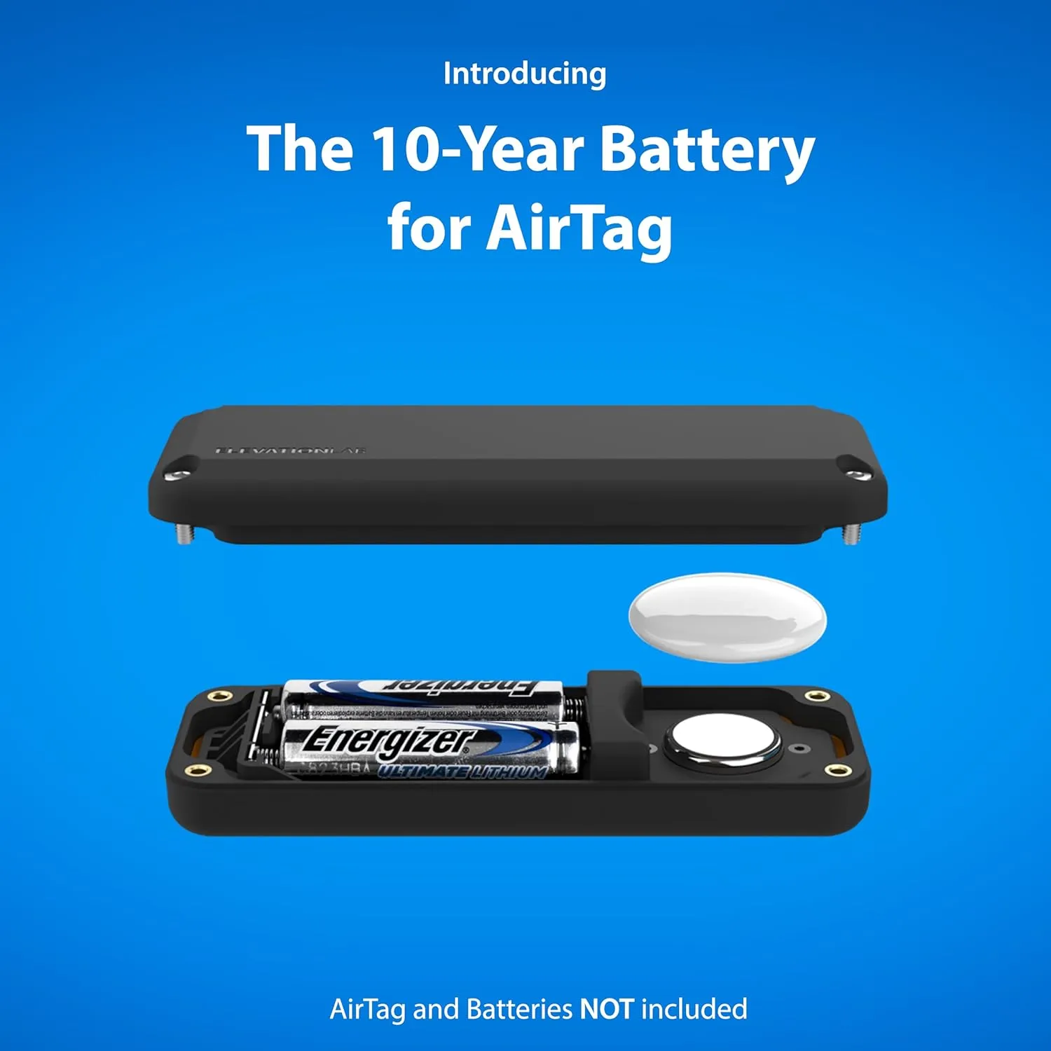 Elevation Lab AirTag 10-Year Battery Case - TimeCapsule - Over 14x More Capacity Than CR2032 | IP69 Waterproof, Uses AA Batteries, Patented