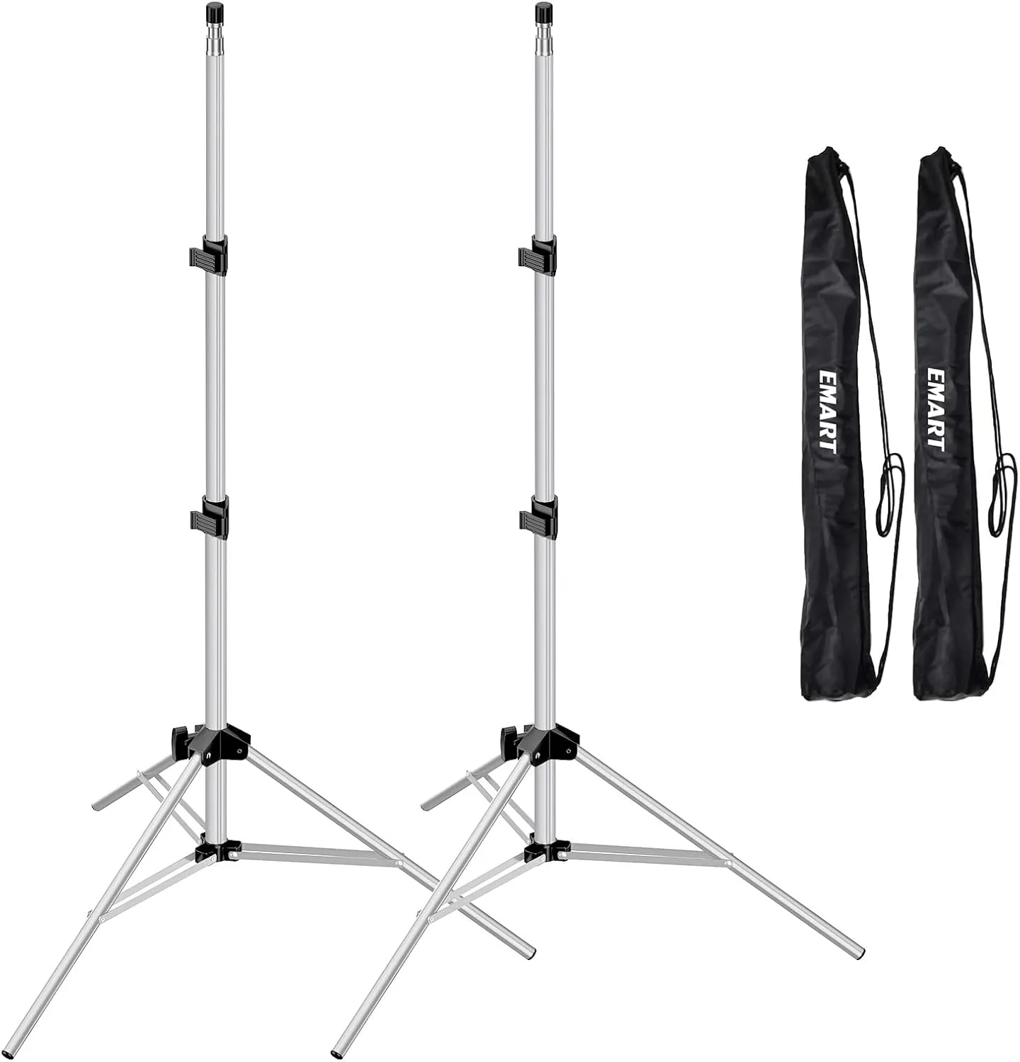EMART 7 Ft Light Stand for Photography, Portable Photo Video Tripod Stand, 2 Pack Lighting Stand with Carry Case for Speedlight, Flash, Softbox,Strobe Light, Camera, Photographic Portrait -Silver