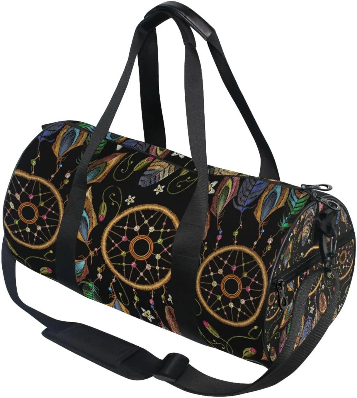 Embroidery Dream Catcher Native American Indian Tribal Feathers Portable Gym Bag, Travel Bag, Luggage bag, Sports Bag, Toiletry Bag with Handles, Detachable Shoulder Strap 17.6 x 9 x 9 inch