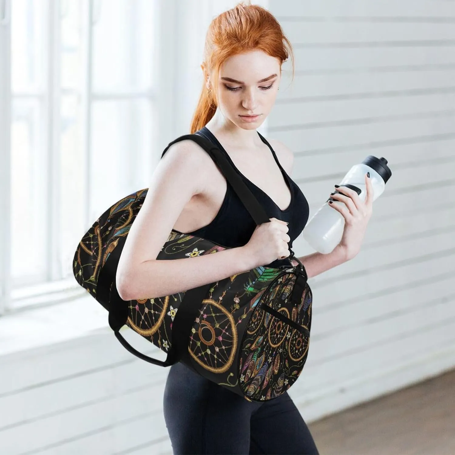 Embroidery Dream Catcher Native American Indian Tribal Feathers Portable Gym Bag, Travel Bag, Luggage bag, Sports Bag, Toiletry Bag with Handles, Detachable Shoulder Strap 17.6 x 9 x 9 inch