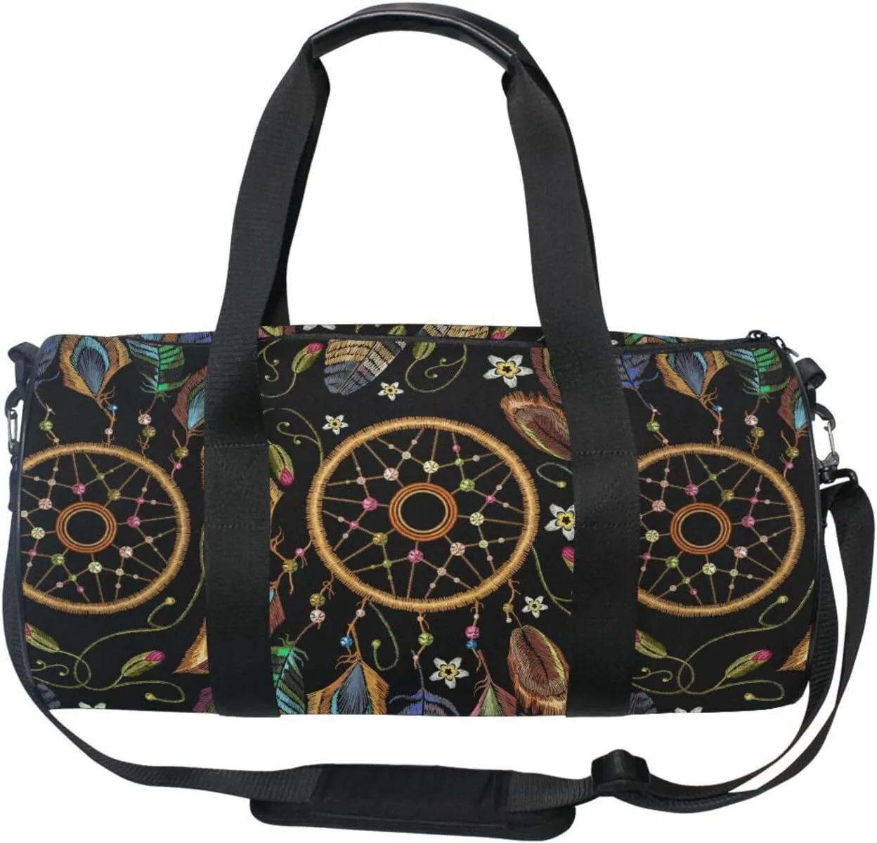 Embroidery Dream Catcher Native American Indian Tribal Feathers Portable Gym Bag, Travel Bag, Luggage bag, Sports Bag, Toiletry Bag with Handles, Detachable Shoulder Strap 17.6 x 9 x 9 inch
