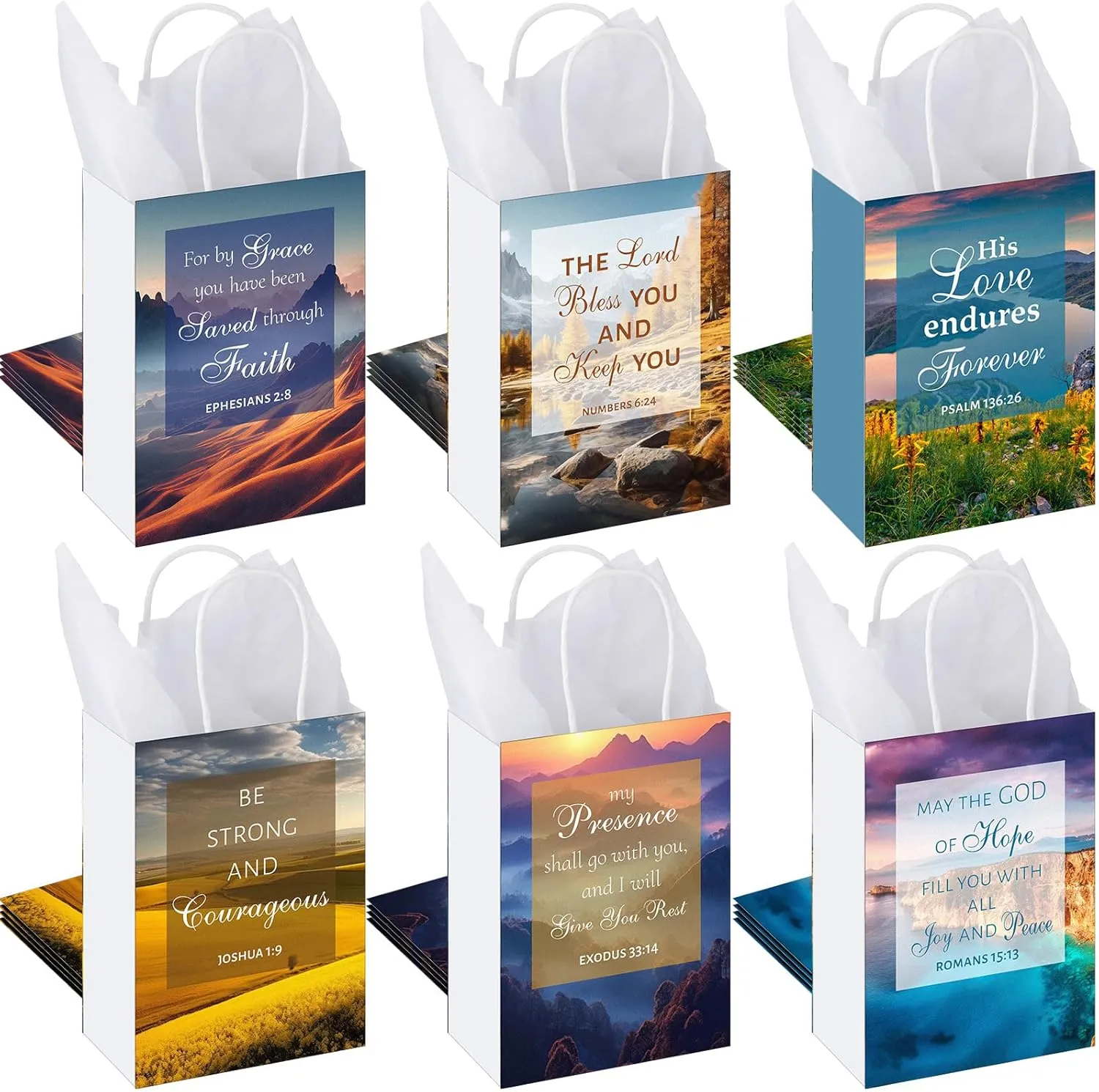 Engrowtic 24 Pcs Christian Gift Bags with Scriptures Bulk Bible Verse Religious Paper Gift Bags with Handle for Women Baptism Christian Christmas Inspirational Gifts