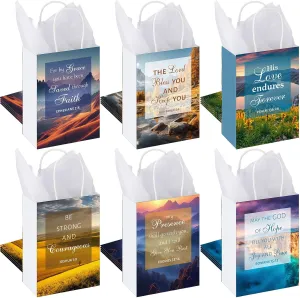 Engrowtic 24 Pcs Christian Gift Bags with Scriptures Bulk Bible Verse Religious Paper Gift Bags with Handle for Women Baptism Christian Christmas Inspirational Gifts