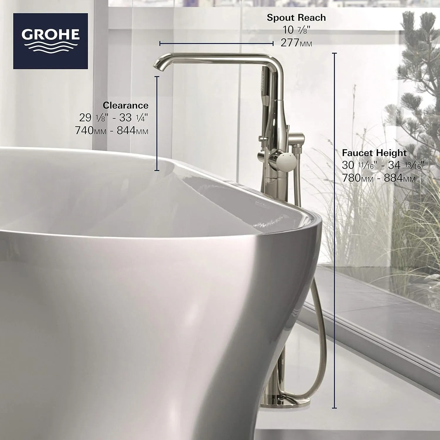 Essence Floor Standing Tub Filler, Brushed Cool Sunrise
