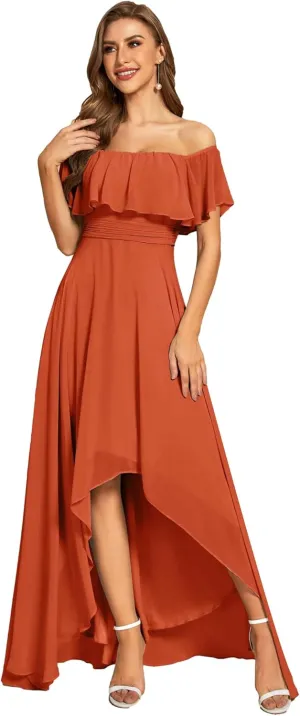 Ever-Pretty Women's Off Shoulder High Low A Line Chiffon Wedding Guest Dress 01736