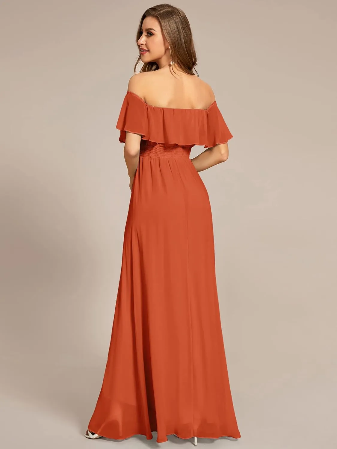 Ever-Pretty Women's Off Shoulder High Low A Line Chiffon Wedding Guest Dress 01736
