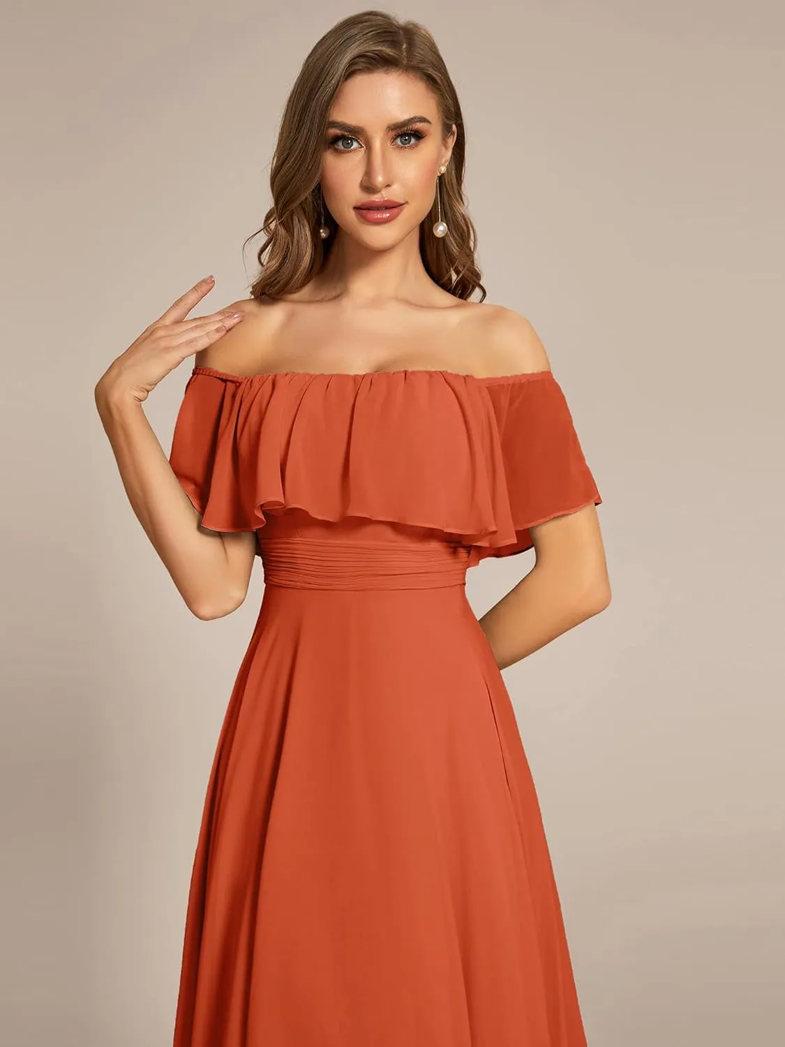 Ever-Pretty Women's Off Shoulder High Low A Line Chiffon Wedding Guest Dress 01736