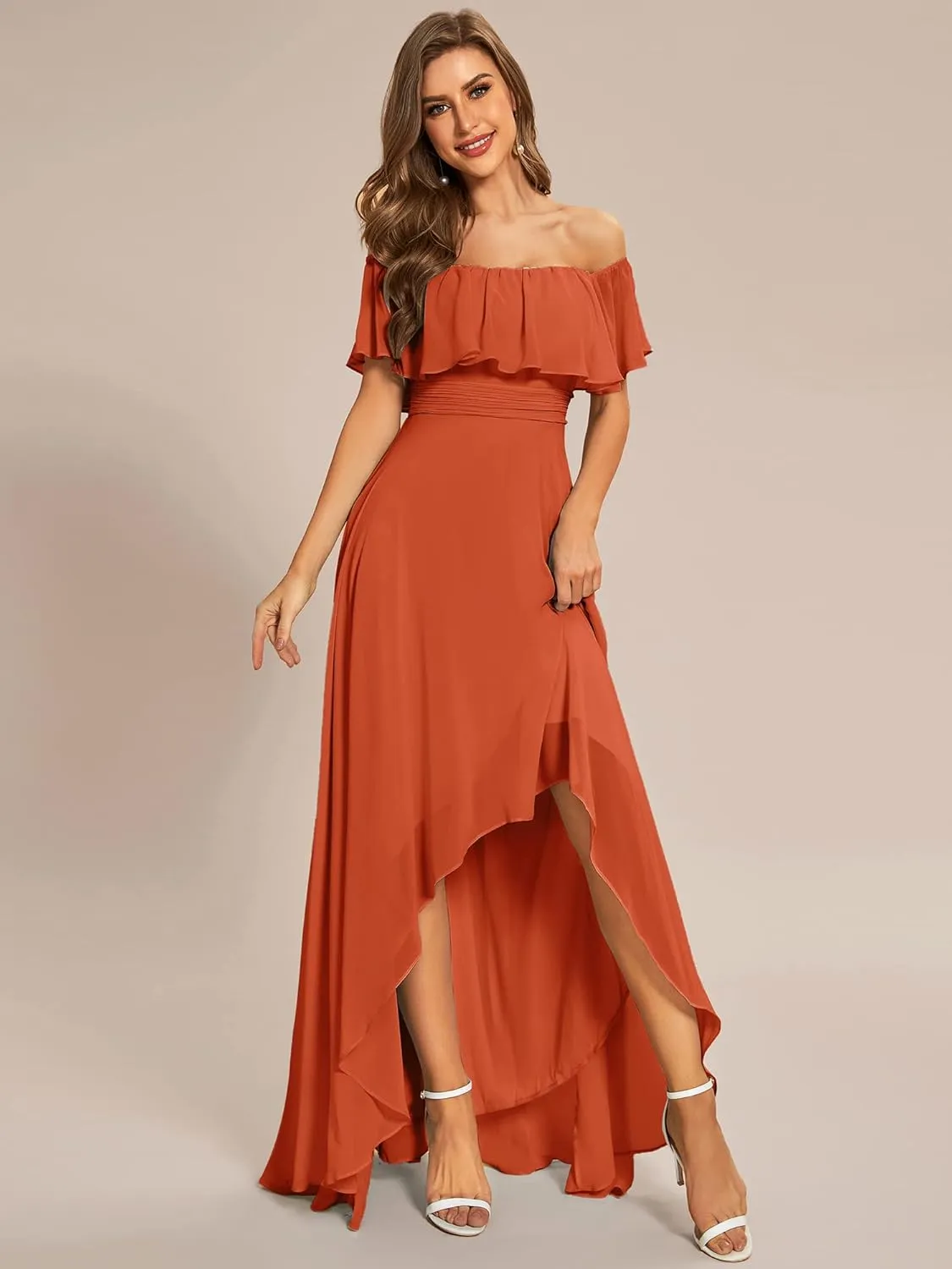 Ever-Pretty Women's Off Shoulder High Low A Line Chiffon Wedding Guest Dress 01736