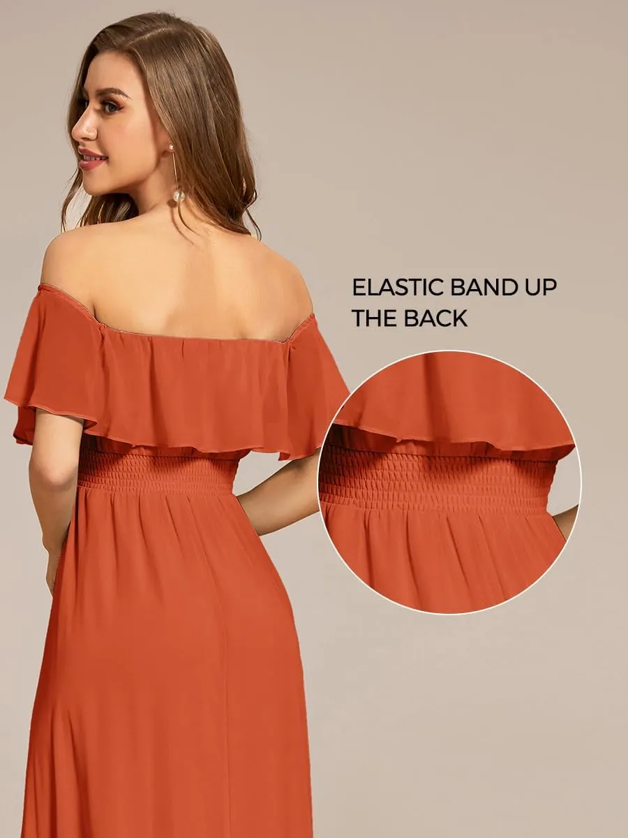 Ever-Pretty Women's Off Shoulder High Low A Line Chiffon Wedding Guest Dress 01736
