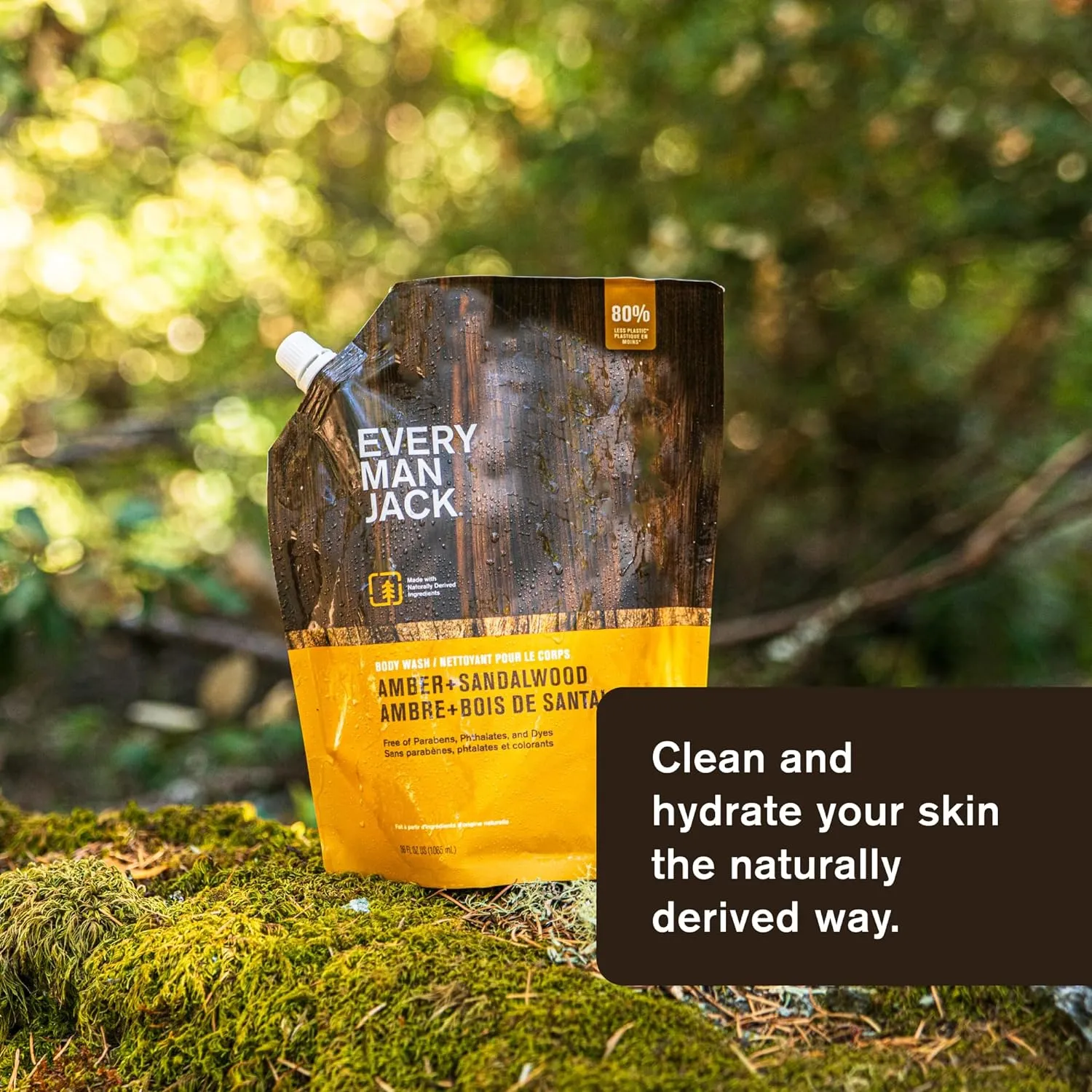 Every Man Jack Amber   Sandalwood Mens Body Wash Refill Starter Pouch - Cleanse, Nourish, and Hydrate Skin - Naturally Derived Ingredients - Paraben Free, Phthalate Free, Dye Free - (2-36oz pouches)