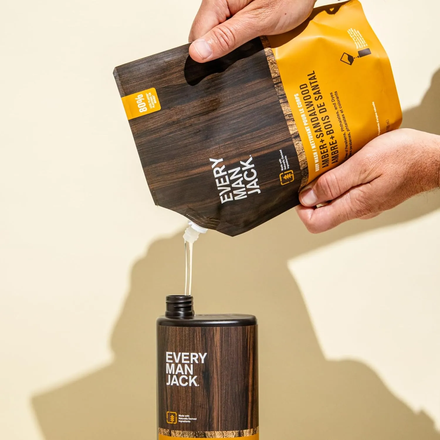 Every Man Jack Amber   Sandalwood Mens Body Wash Refill Starter Pouch - Cleanse, Nourish, and Hydrate Skin - Naturally Derived Ingredients - Paraben Free, Phthalate Free, Dye Free - (2-36oz pouches)
