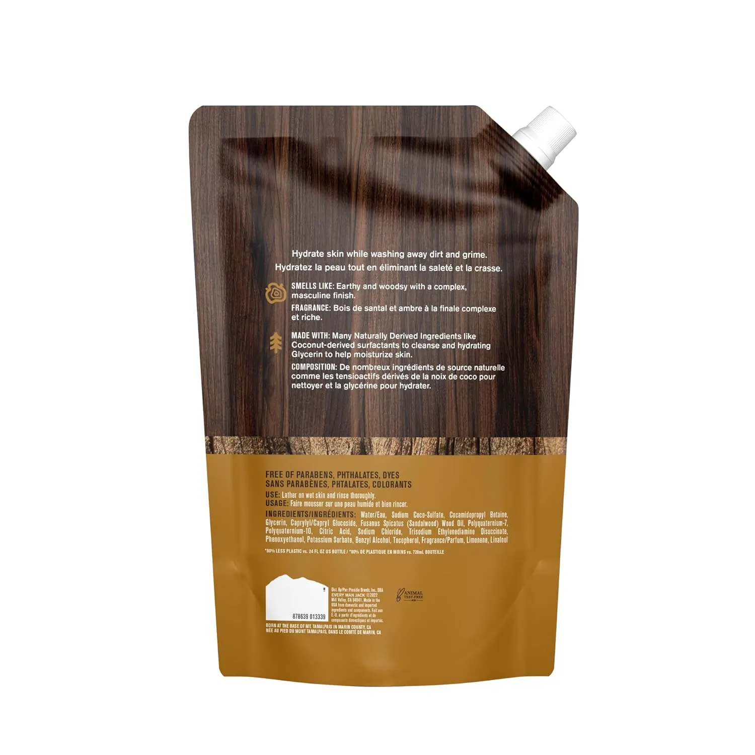 Every Man Jack Amber   Sandalwood Mens Body Wash Refill Starter Pouch - Cleanse, Nourish, and Hydrate Skin - Naturally Derived Ingredients - Paraben Free, Phthalate Free, Dye Free - (2-36oz pouches)