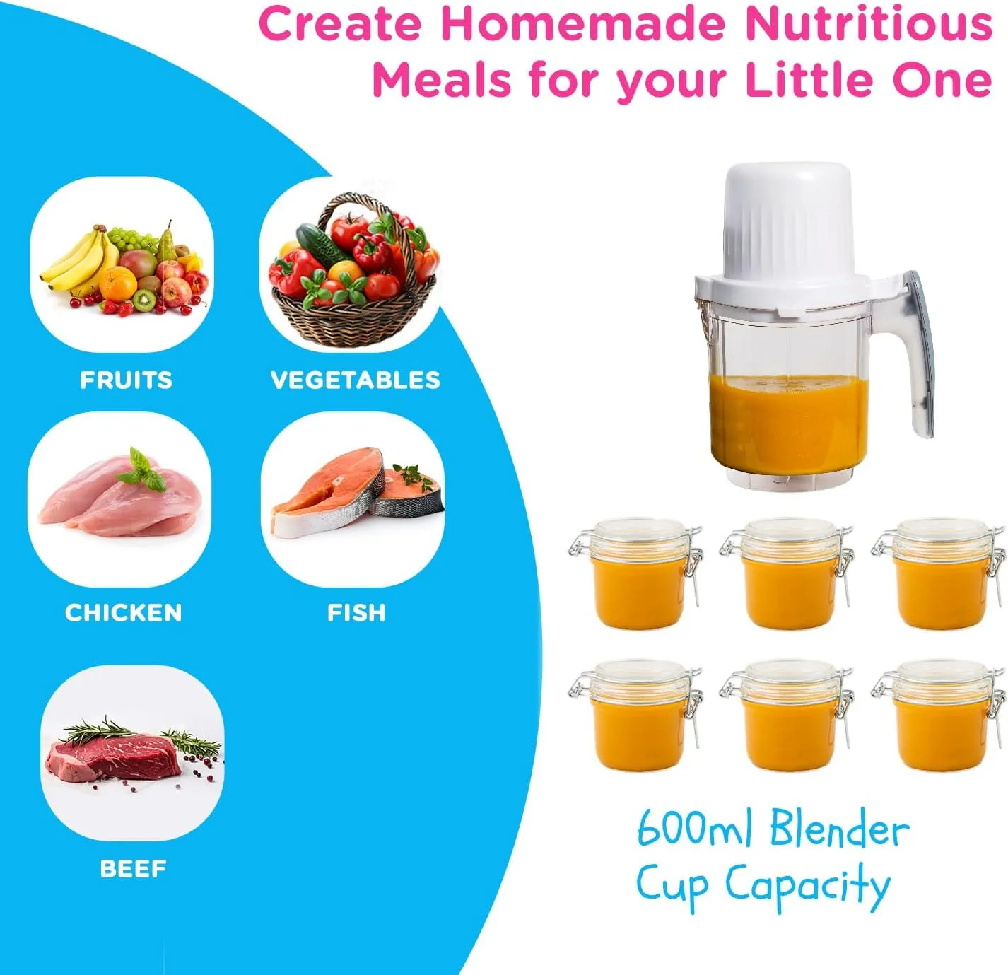 EVLA'S Double Baby Food Maker with 2 Steaming Baskets, Steamer, Blender, Grinder, Food Processor, Cook & Blends Healthy Baby Food in Minutes, Touch Screen, with 6 food pouches, White