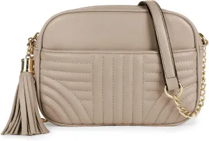 EVVE Quilted Crossbody Bags for Women - Stylish Camera Bag with Tassel - Lightweight Medium Size Shoulder Purse
