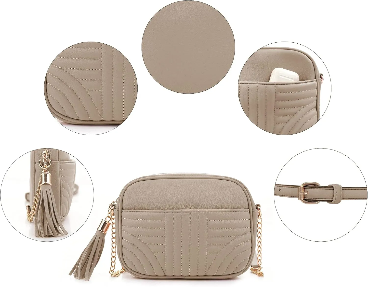 EVVE Quilted Crossbody Bags for Women - Stylish Camera Bag with Tassel - Lightweight Medium Size Shoulder Purse