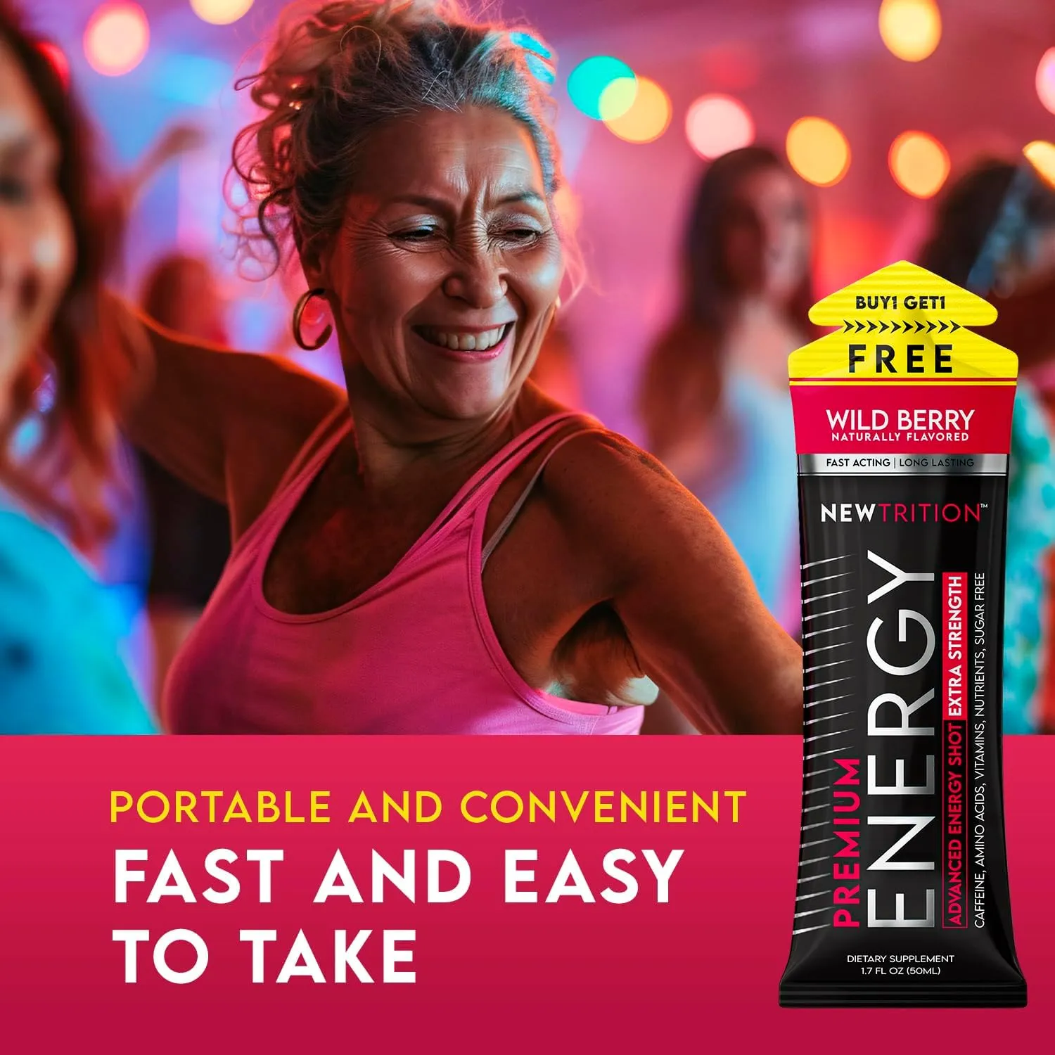 Extra Strength Energy Shots, with Caffeine, Vitamin B & Amino Acids, Sugar-Free Vitamin Energy Shot, 1.7 fl oz, Wild Berry, 24 Count