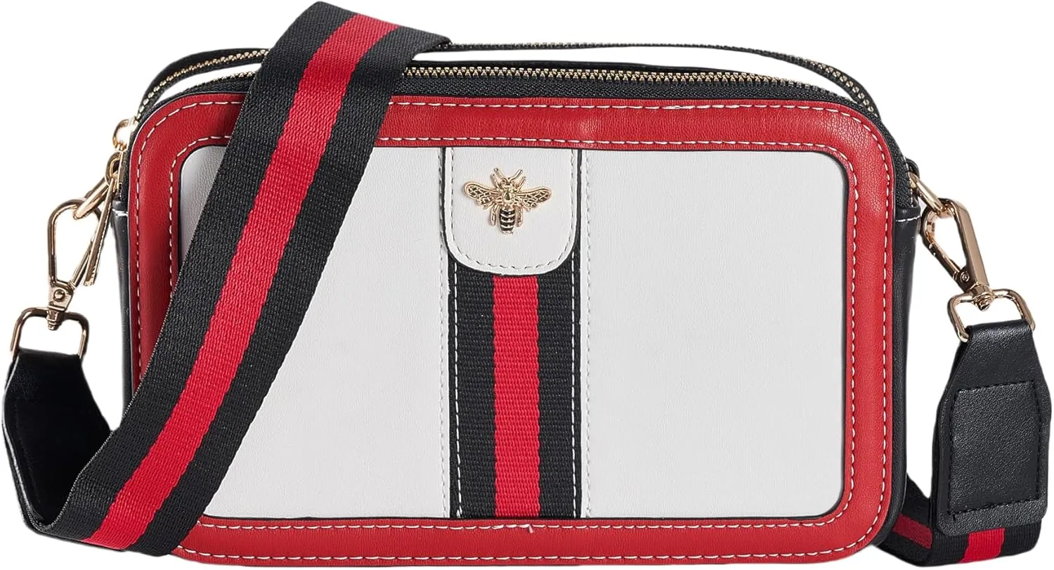 Fancy Forest Trendy Designer Bee Crossbody Bag for Women - PU Leather Camera Shoulder Handbag with Wide Strap