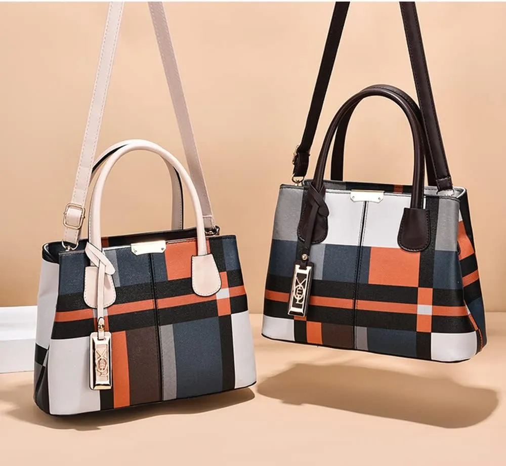Fashion Plaid Satchel Handbag for Women - Large Top Handle Purse & Crossbody Bag with Zipper Closure