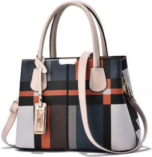 Fashion Plaid Satchel Handbag for Women - Large Top Handle Purse & Crossbody Bag with Zipper Closure