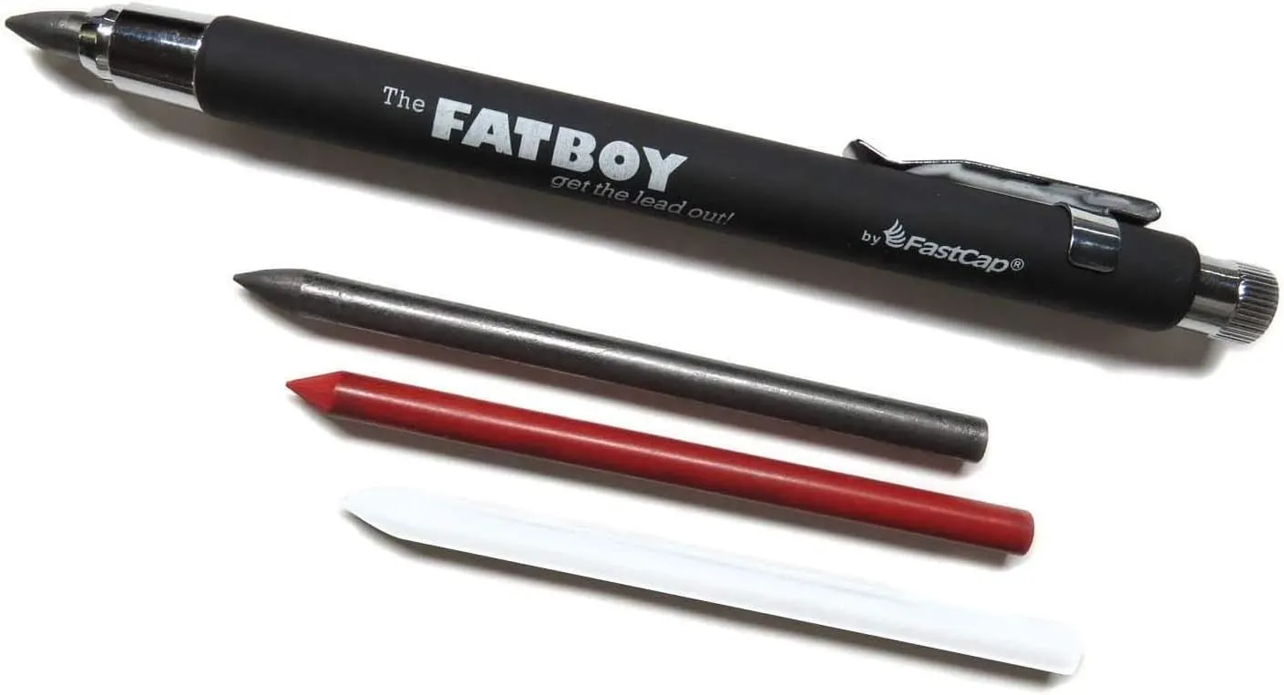 FastCap Fatboy Mechanical Carpenter Pencil with Eraser & Clip - Perfect for Architecture Supplies and Construction Tools for Home Improvement - 5.5 mm Lead - 80768