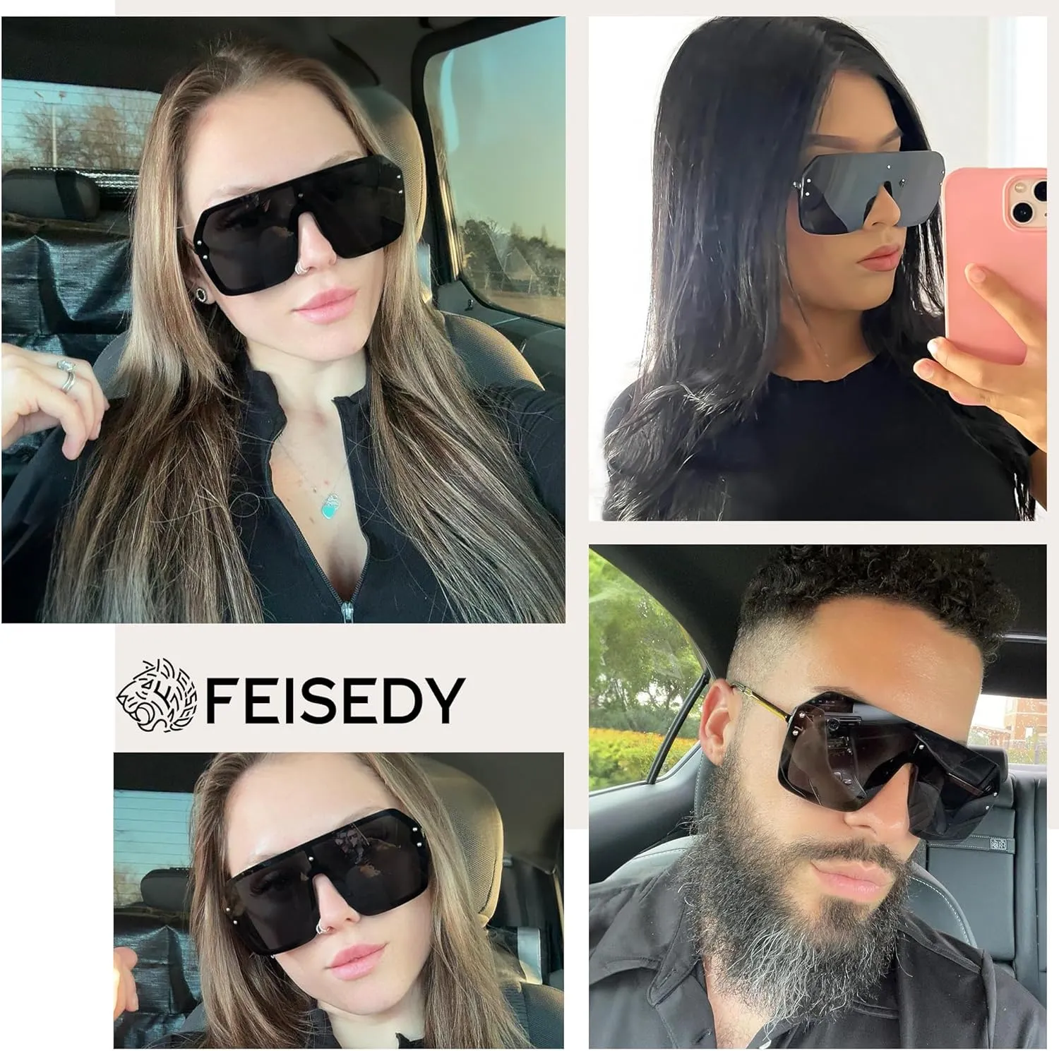FEISEDY Classic Siamese One Piece Sunglasses Nice Rimless Stylish Retro Design for Women Men B2574