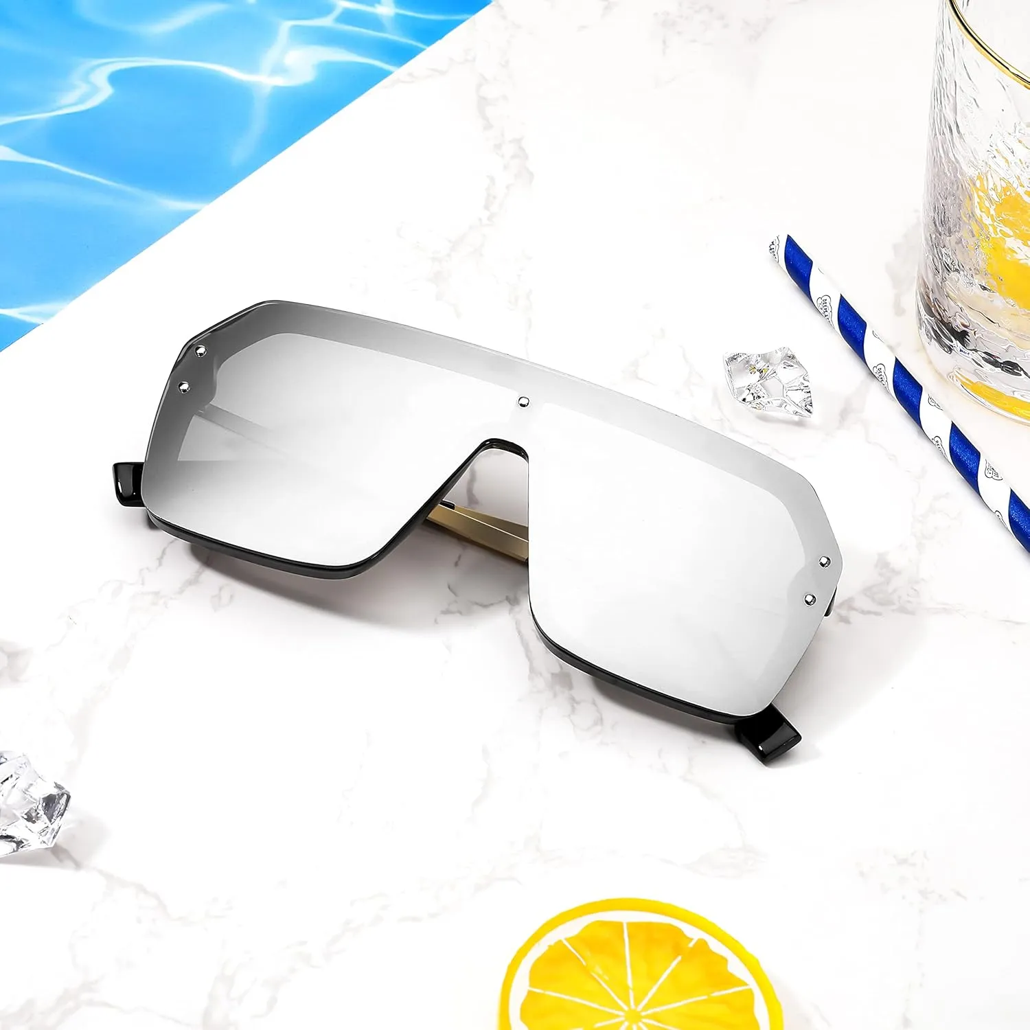 FEISEDY Classic Siamese One Piece Sunglasses Nice Rimless Stylish Retro Design for Women Men B2574