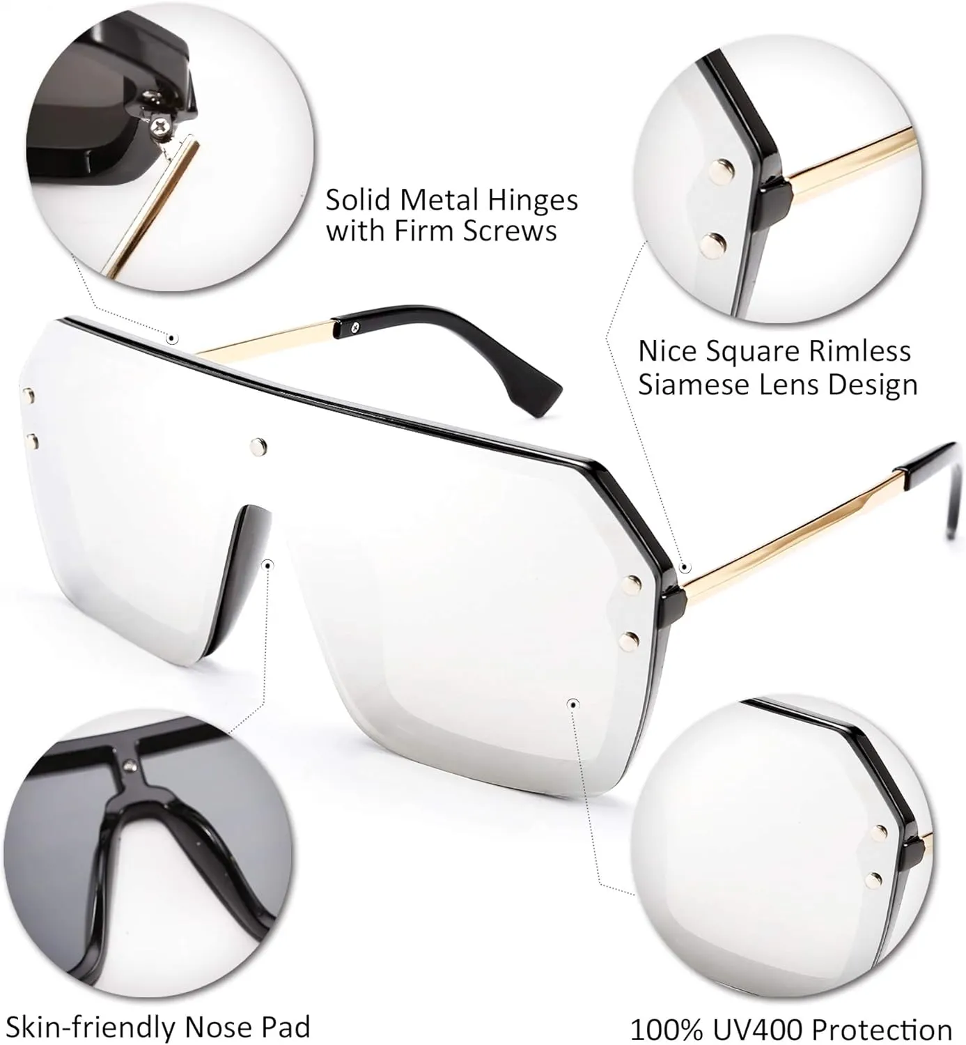 FEISEDY Classic Siamese One Piece Sunglasses Nice Rimless Stylish Retro Design for Women Men B2574