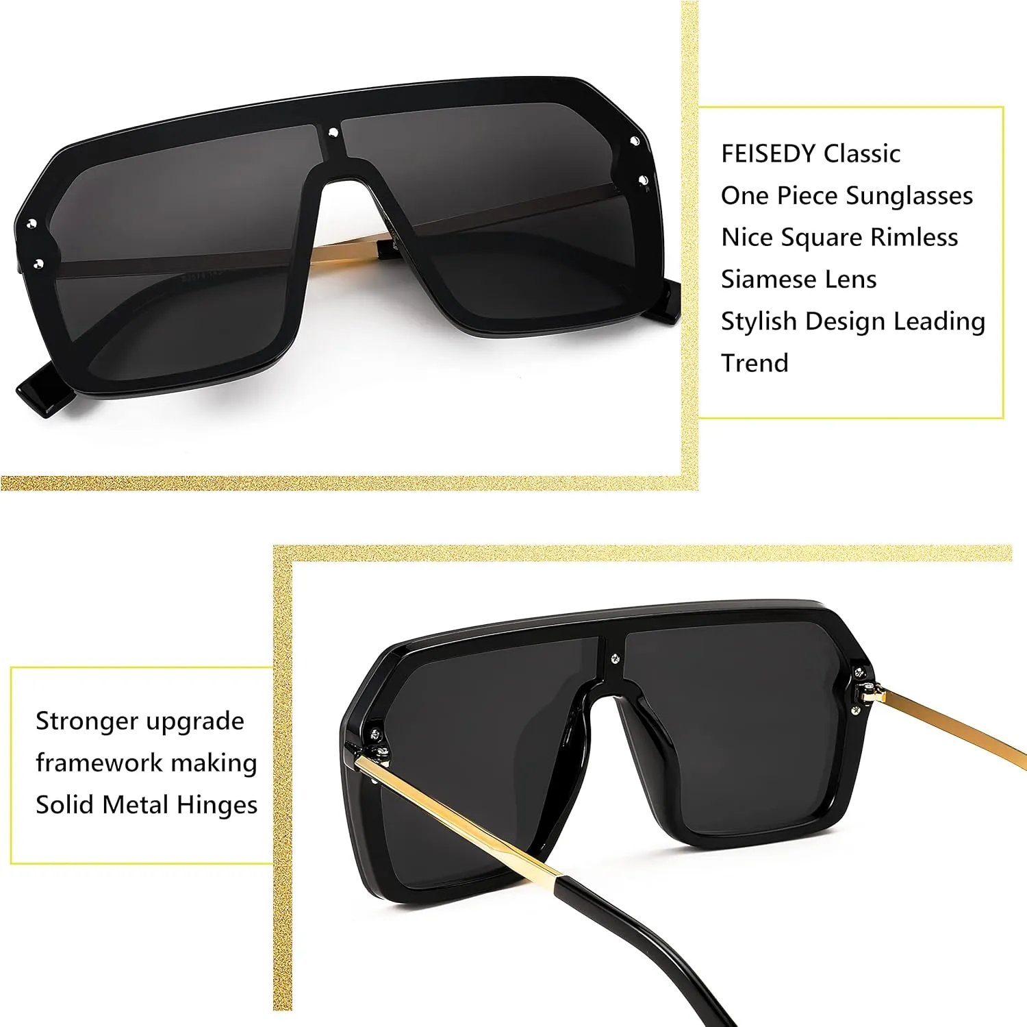 FEISEDY Classic Siamese One Piece Sunglasses Nice Rimless Stylish Retro Design for Women Men B2574