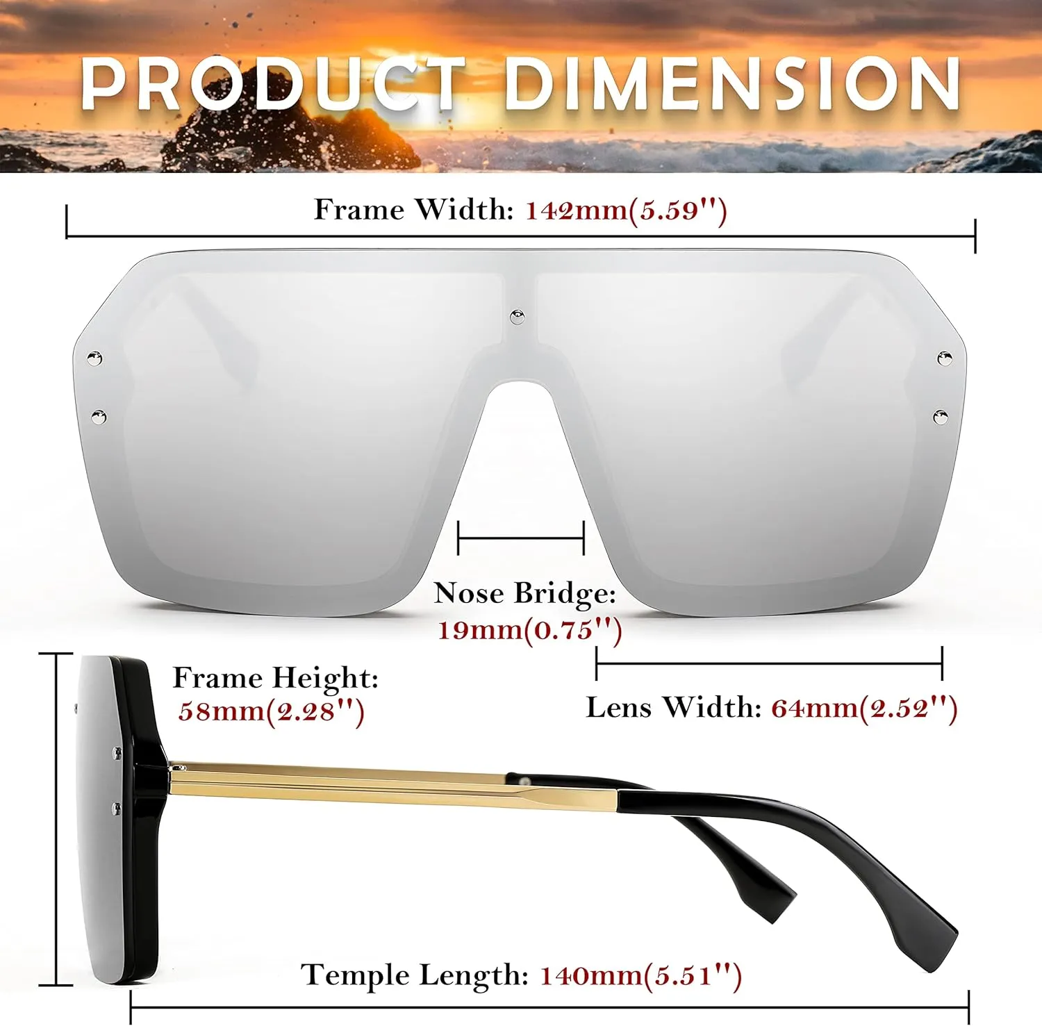 FEISEDY Classic Siamese One Piece Sunglasses Nice Rimless Stylish Retro Design for Women Men B2574